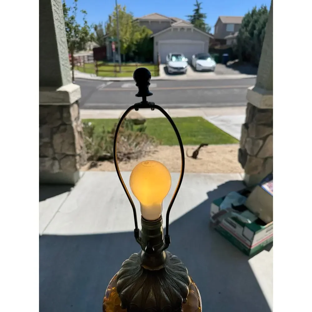 vintage amber glass table lamp prominent 